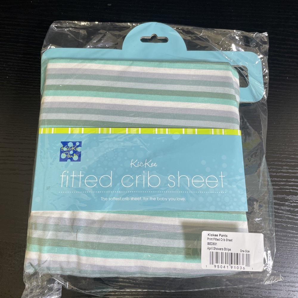 New Kickee Pants county fair, April Showers stripe fitted crib sheet,NWT
